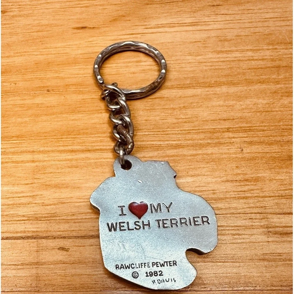 Vintage I Love My Welsh Terrier‎ Dog Keychain Rawcliffe Pewter 1982